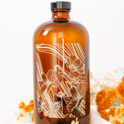 FLORAL BROWN GLASS TUMBLER